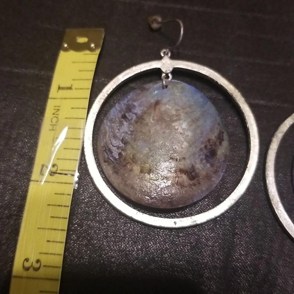 Vintage Silver Tone and Blue Abalone Earrings